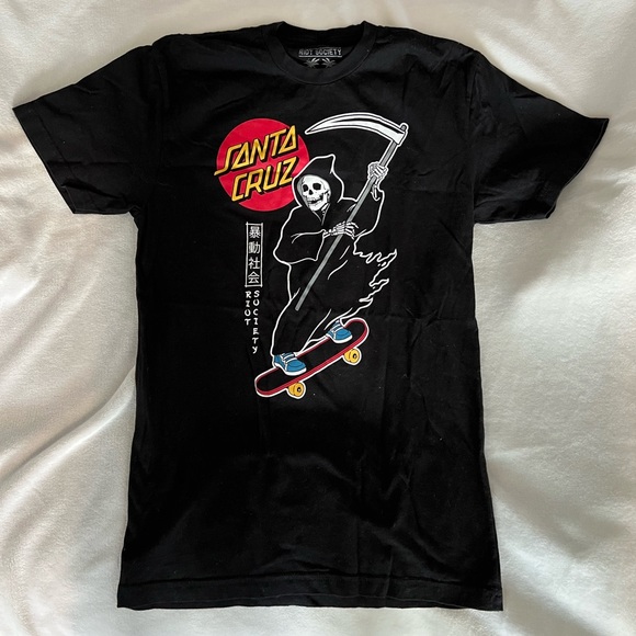🛹💀 Santa Cruz Skate Shop Riot Society Short Sleeve Black T-shirt - Picture 2 of 7